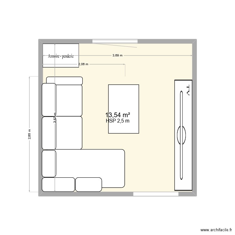 SALON. Plan de 1 pièce et 14 m2