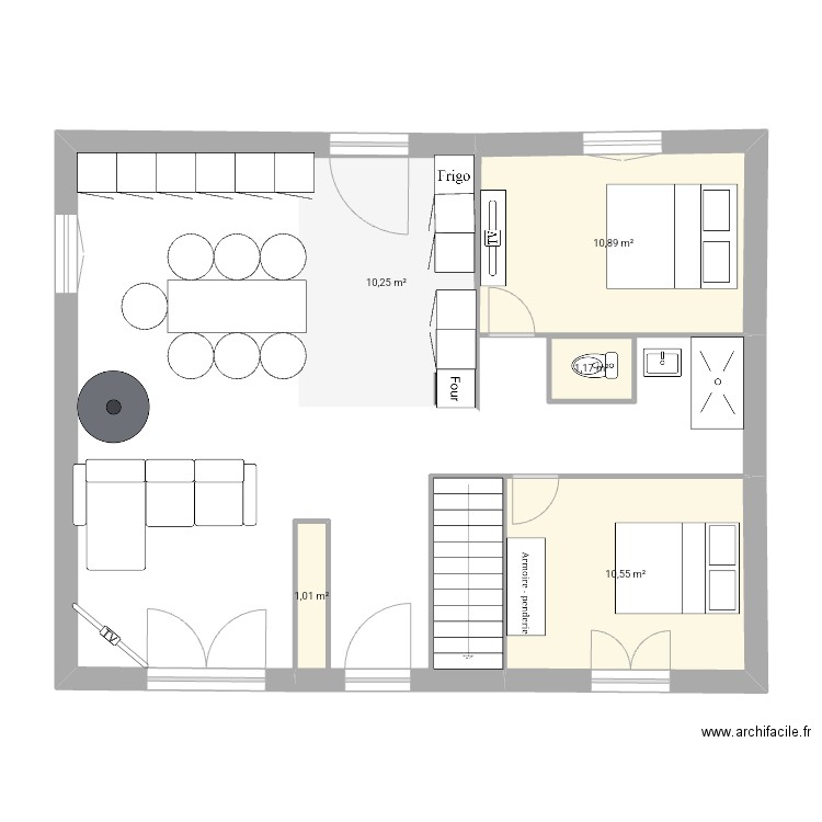 45700. Plan de 5 pièces et 34 m2