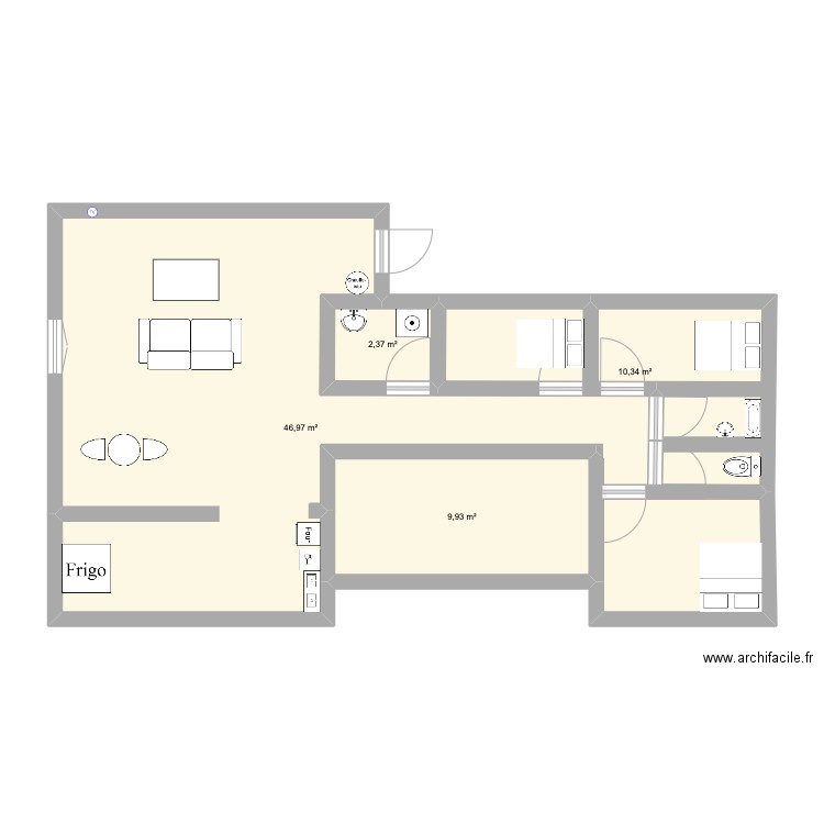 maison. Plan de 4 pièces et 70 m2