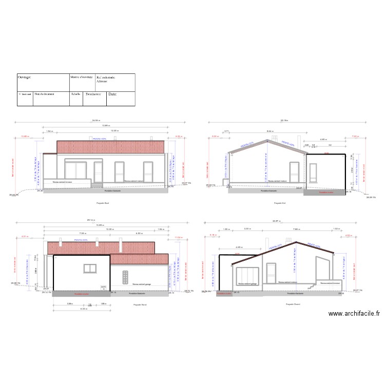 façades projetées extension. Plan de 23 pièces et 29 m2