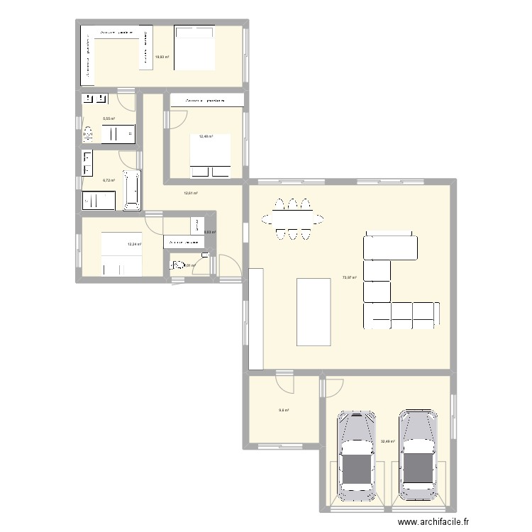 A envisager. Plan de 11 pièces et 188 m2