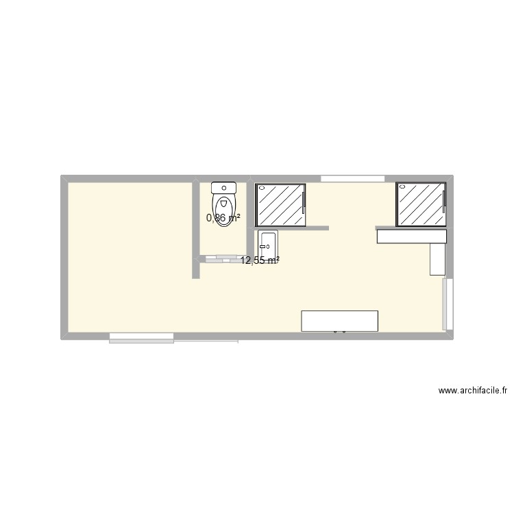 ccc. Plan de 2 pièces et 13 m2