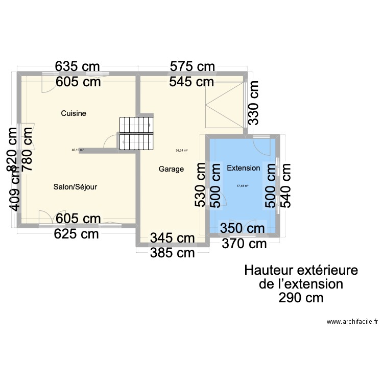 Extension. Plan de 3 pièces et 100 m2
