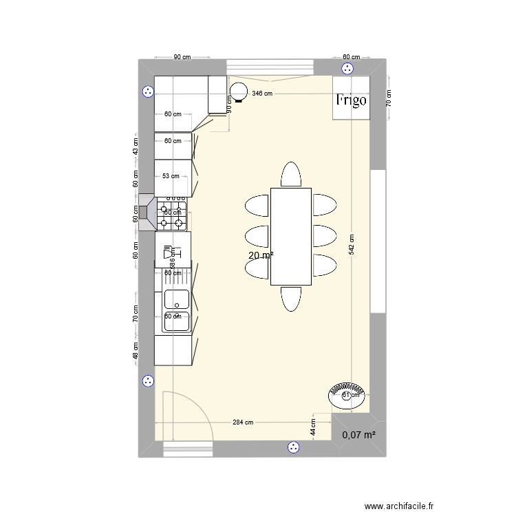 cuisine1. Plan de 2 pièces et 20 m2