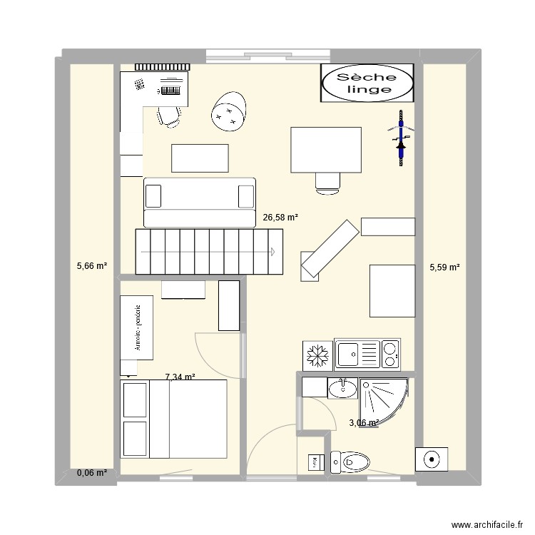 Chalet à aménager. Plan de 6 pièces et 48 m2