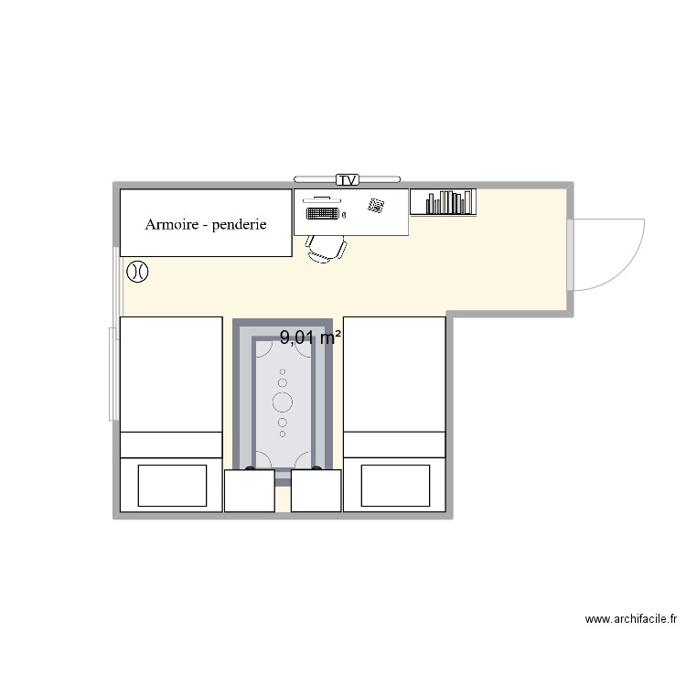 chambre fifi. Plan de 1 pièce et 9 m2