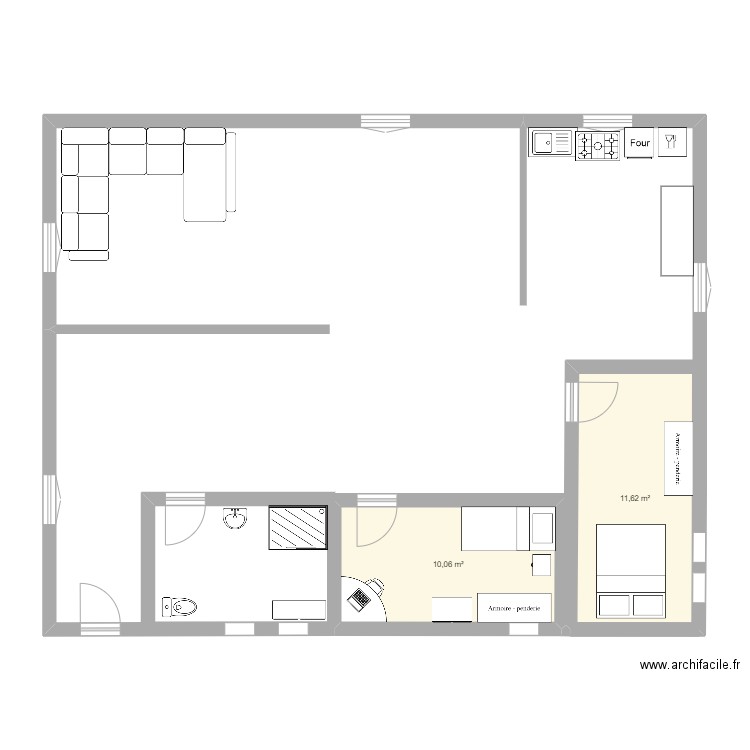 francouzstina. Plan de 2 pièces et 22 m2