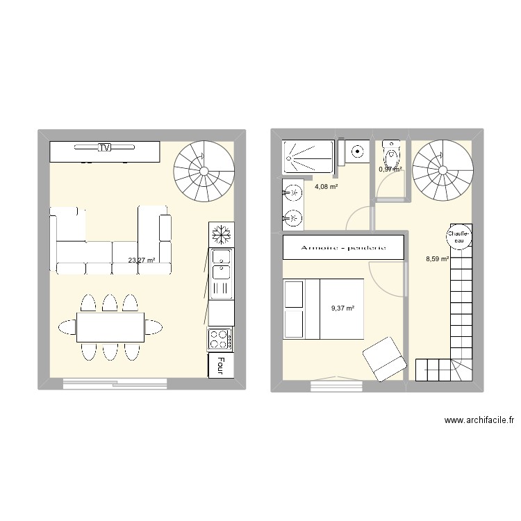 Jozé . Plan de 5 pièces et 46 m2