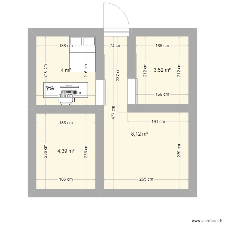 PPP. Plan de 4 pièces et 20 m2