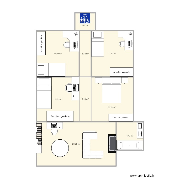 MAISON BAS . Plan de 9 pièces et 79 m2