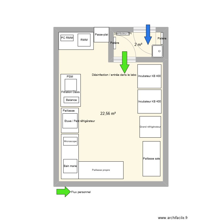 Lab micro. Plan de 2 pièces et 25 m2