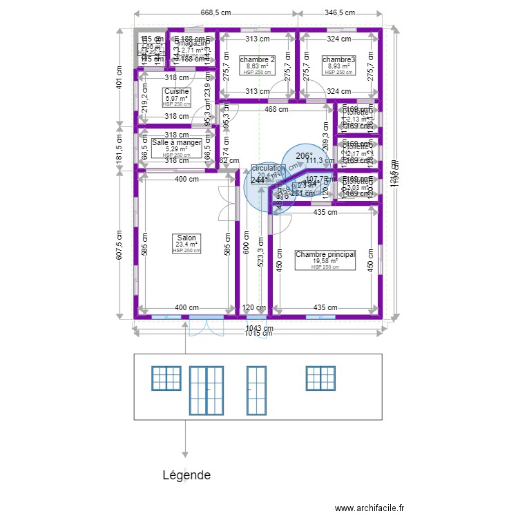 3chambres. Plan de 13 pièces et 106 m2