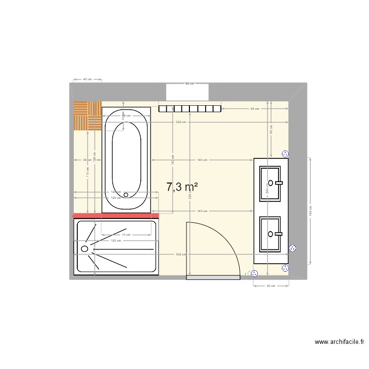 Sdb. Plan de 1 pièce et 7 m2