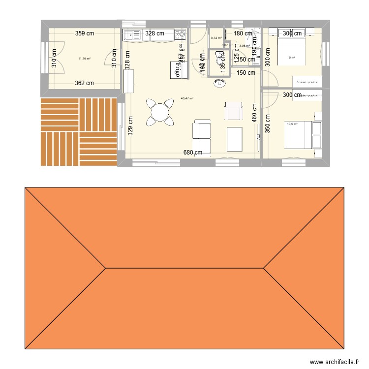 Projet 1 bis. Plan de 7 pièces et 75 m2