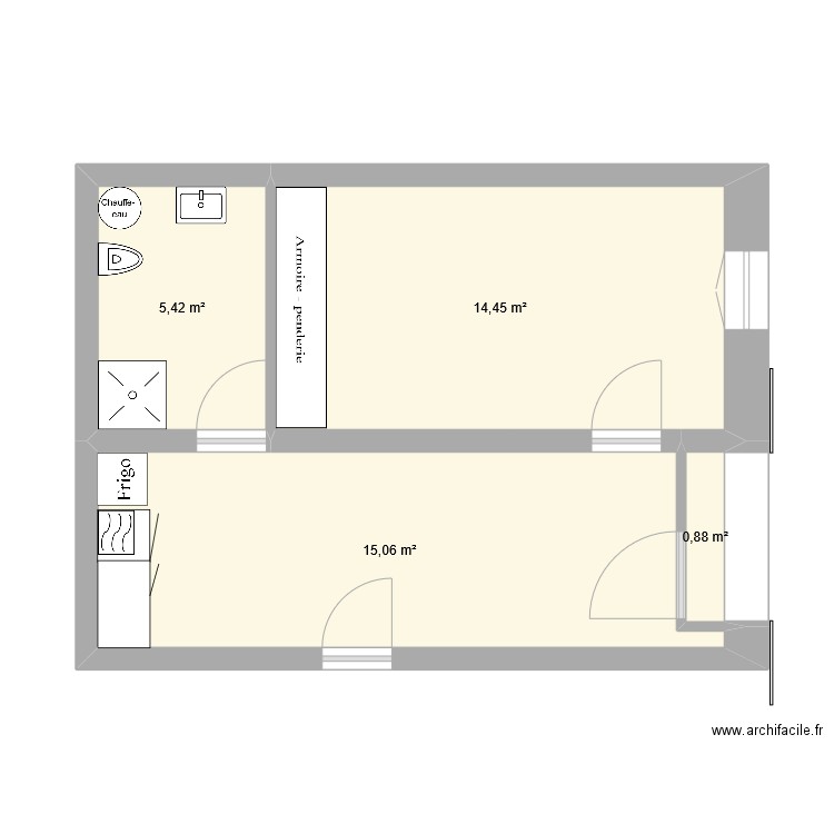 bureau. Plan de 4 pièces et 36 m2