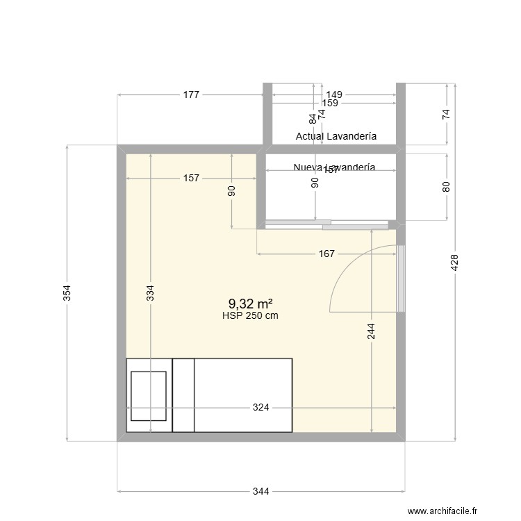 Lavandería Balcones 600. Plan de 1 pièce et 9 m2