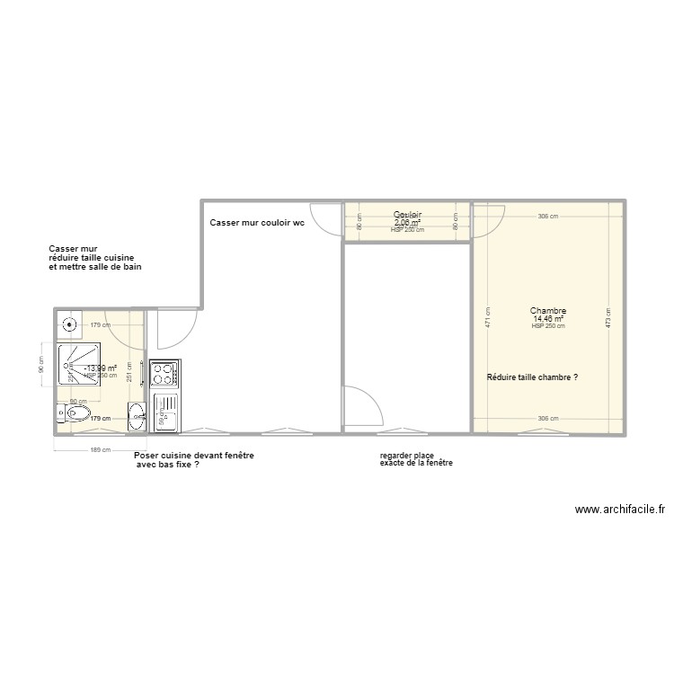 Aguado 1er étage droite projet. Plan de 3 pièces et 21 m2