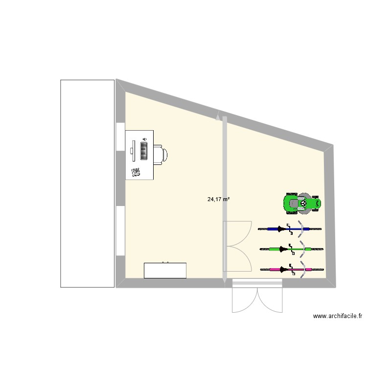 garage. Plan de 1 pièce et 24 m2