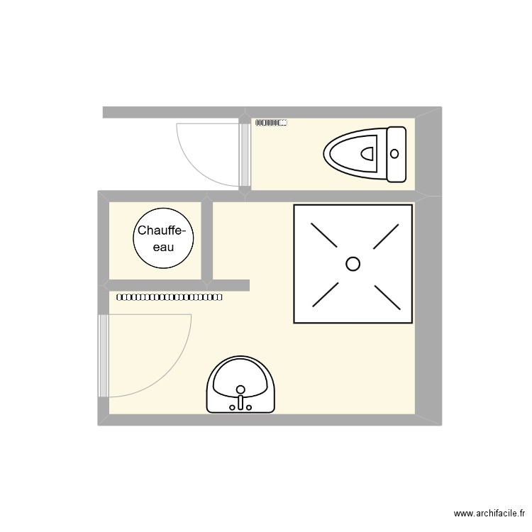 Salle de bain et WC. Plan de 3 pièces et 7 m2