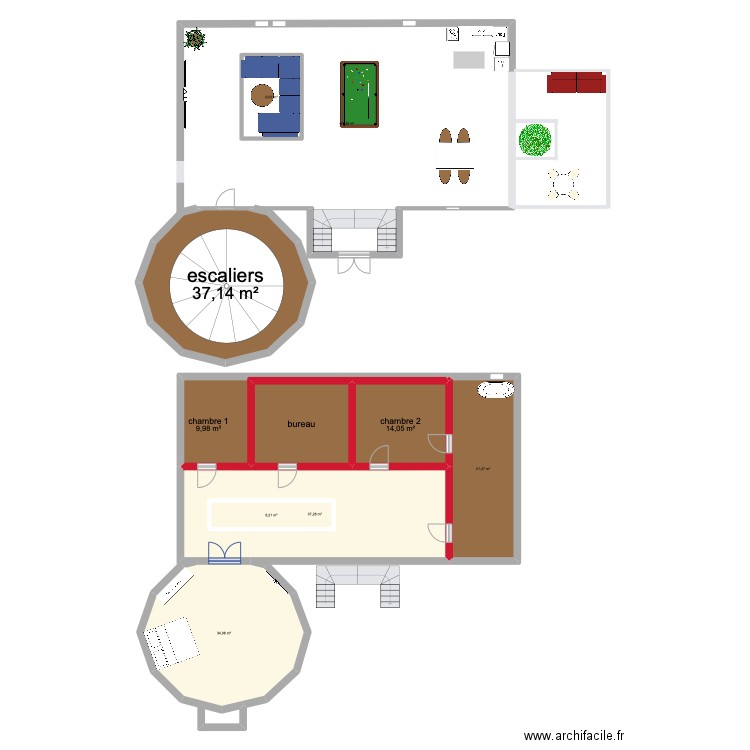 rdc 1. Plan de 10 pièces et 312 m2