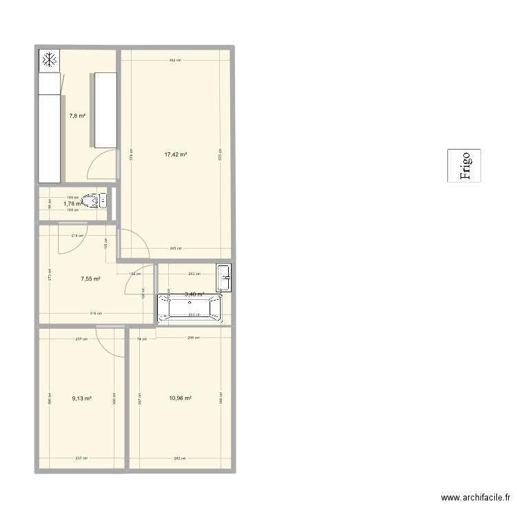 bakkali. Plan de 7 pièces et 58 m2