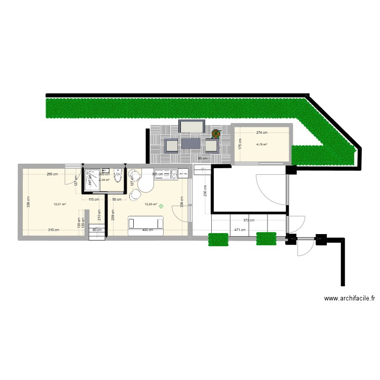 STUDIO GARAGE. Plan de 4 pièces et 31 m2