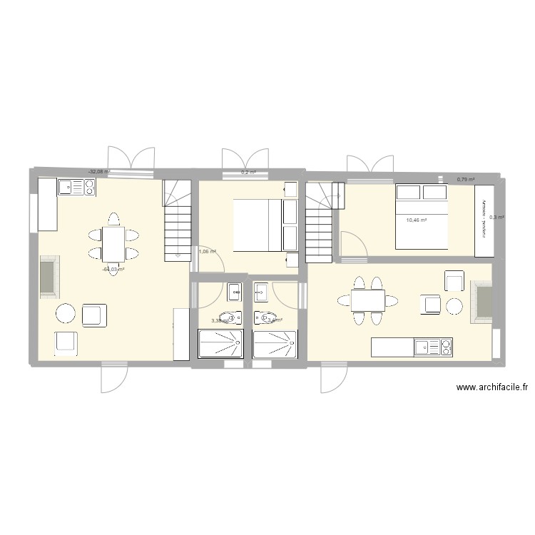 Maison sud d. Plan de 9 pièces et 46 m2