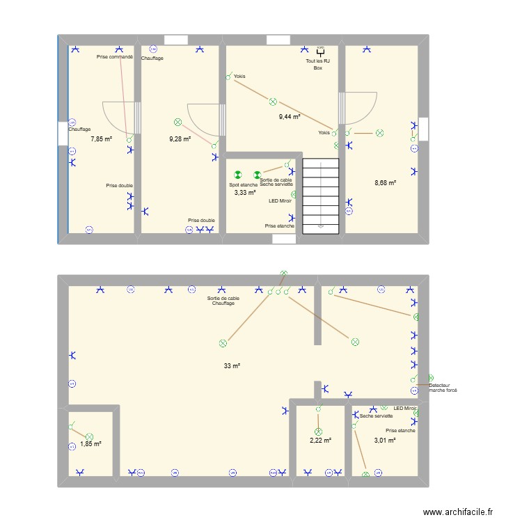 Rouen. Plan de 9 pièces et 79 m2