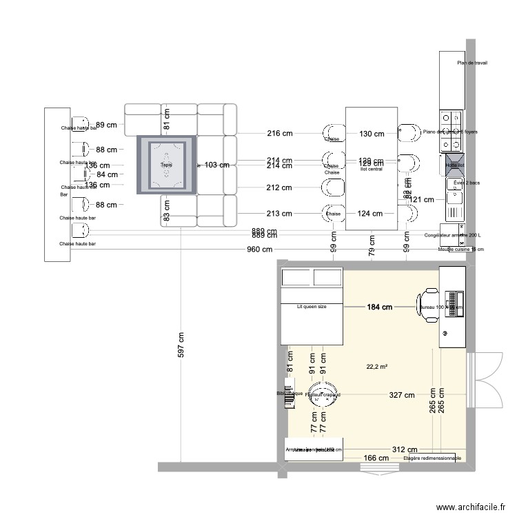 test1. Plan de 1 pièce et 22 m2