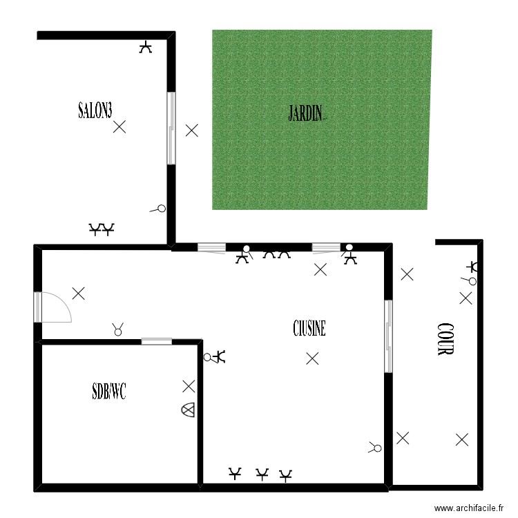 hgf. Plan de 2 pièces et 88 m2