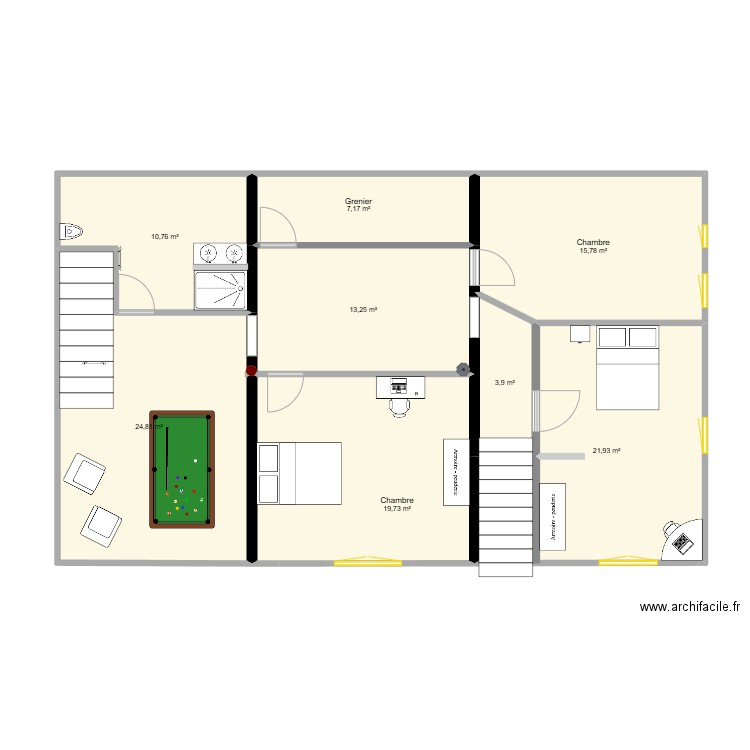 Etage 1. Plan de 8 pièces et 117 m2