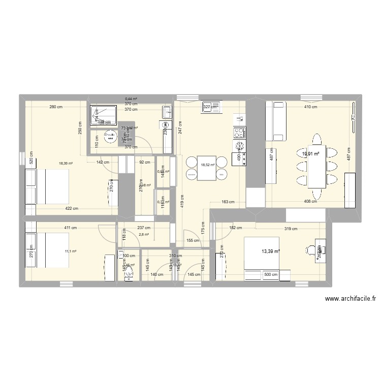 Clément1. Plan de 13 pièces et 102 m2