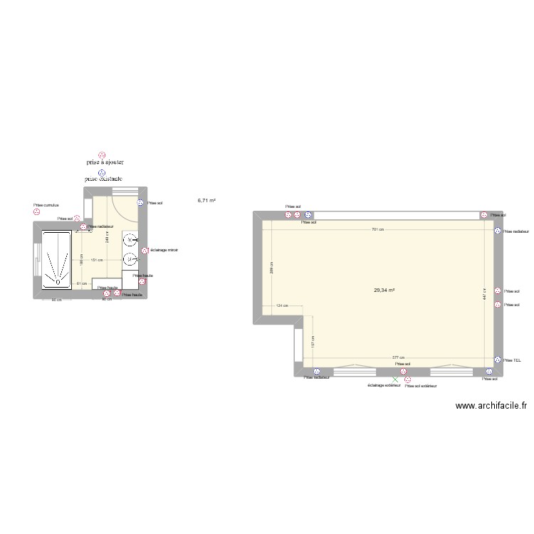 arbas. Plan de 2 pièces et 36 m2