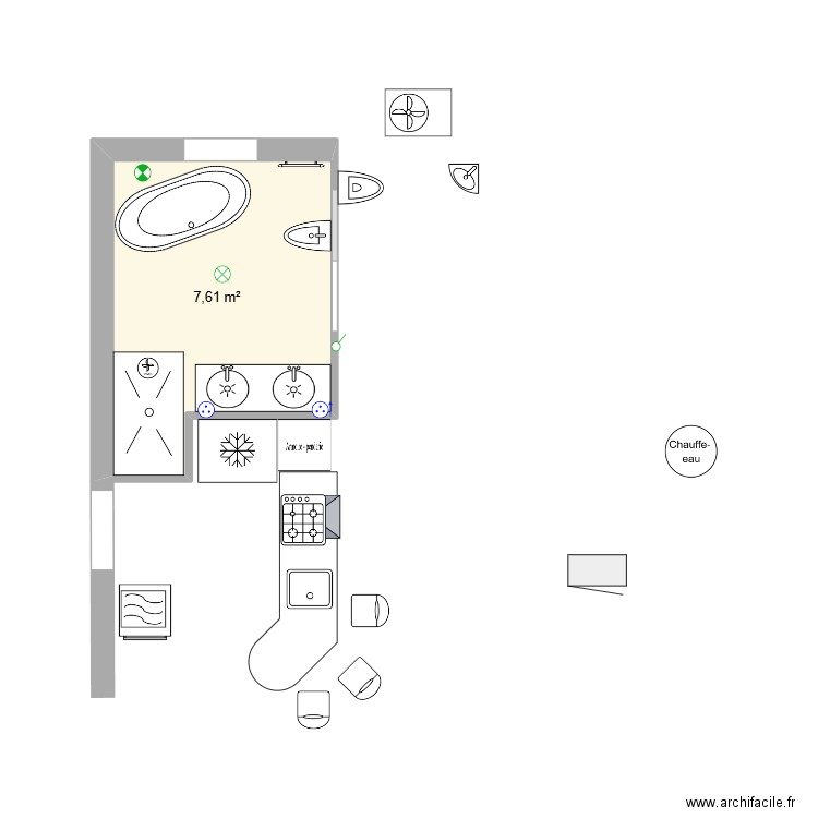 Noriflame. Plan de 1 pièce et 8 m2