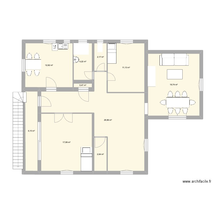 n1 Grand large changement cuisine. Plan de 10 pièces et 107 m2