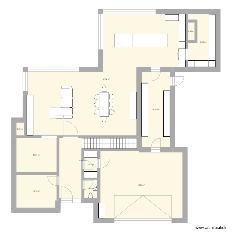 rez de chaussée. Plan de 11 pièces et 198 m2