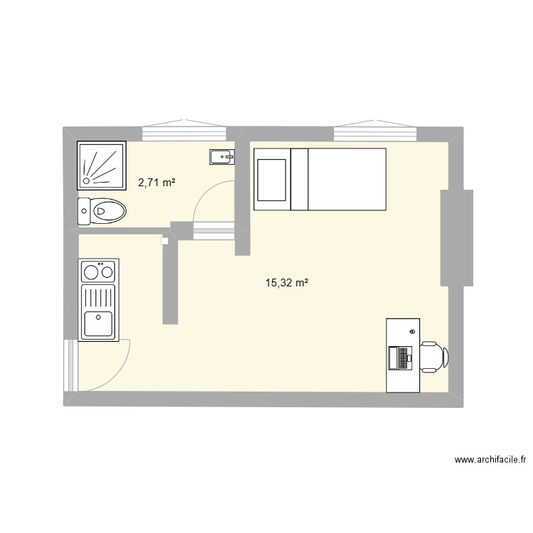 studio 18m2 à Ndoghem II. Plan de 2 pièces et 18 m2