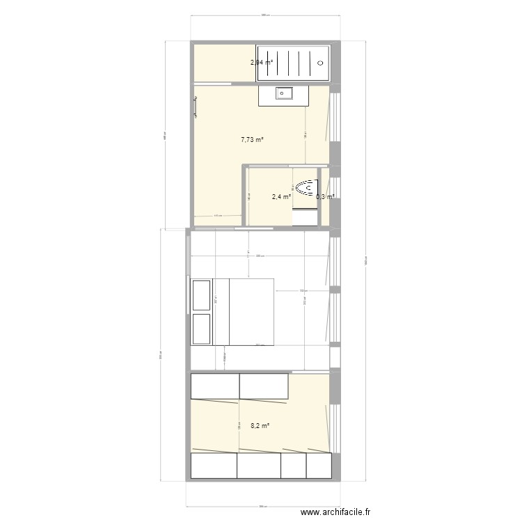 parentale V2. Plan de 5 pièces et 22 m2