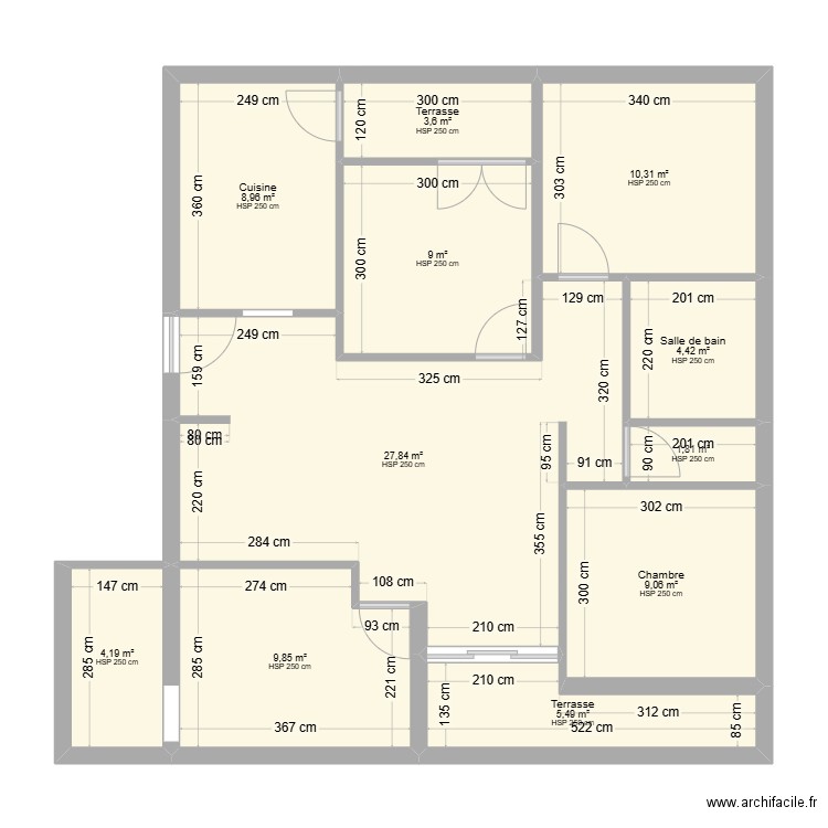 Appartement Passage Pécheret Toulon . Plan de 11 pièces et 95 m2