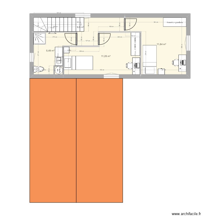 Extension. Plan de 5 pièces et 35 m2