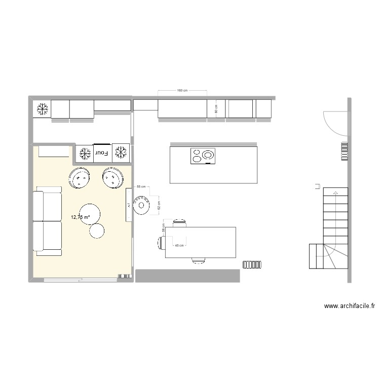 salon. Plan de 1 pièce et 13 m2