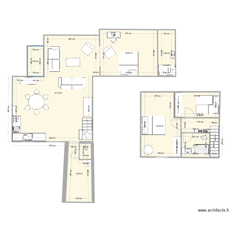 Saint Briac extension petite cuisine gauche. Plan de 8 pièces et 122 m2