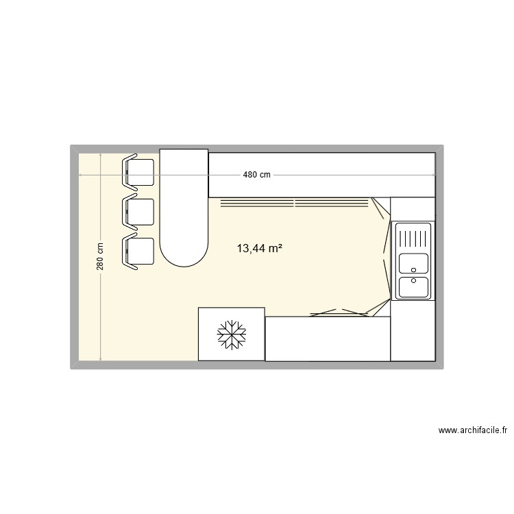 CUISINE. Plan de 1 pièce et 13 m2