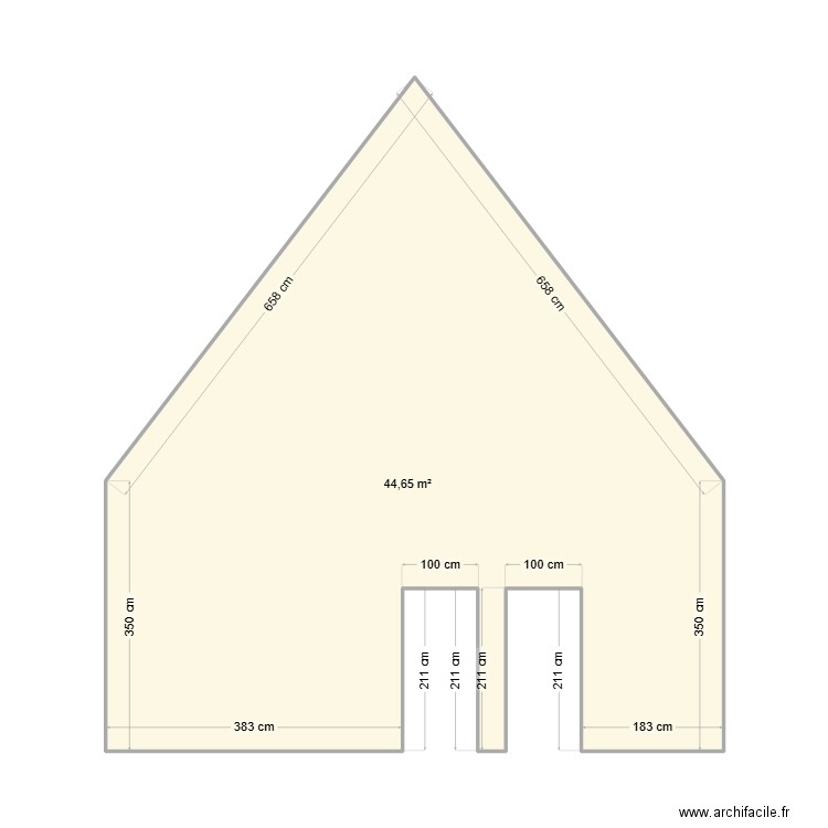 pignon. Plan de 1 pièce et 45 m2