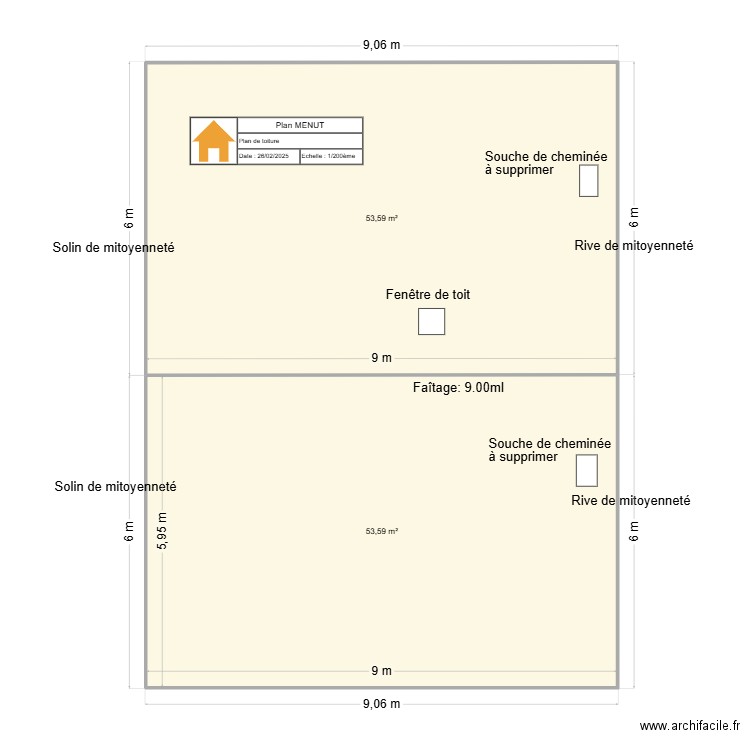 Plan MENUT. Plan de 2 pièces et 107 m2