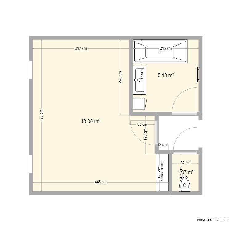 Travaux étage. Plan de 3 pièces et 25 m2