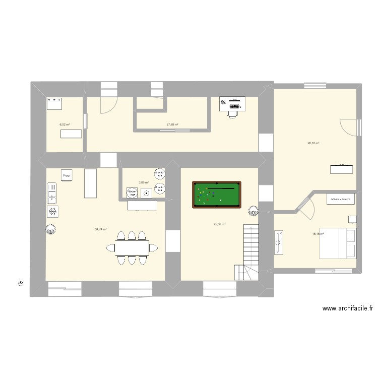 lasseron2. Plan de 7 pièces et 140 m2