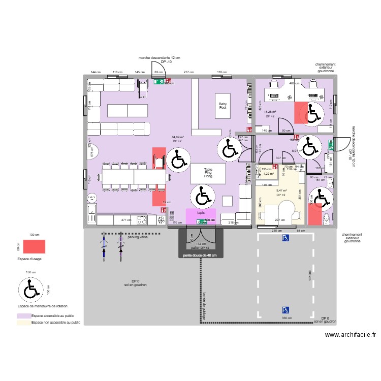 LOCAL JEUNES APRES AMENAGEMENTS ESPACE USAGE ET ROTATION - COMPLETUDE. Plan de 10 pièces et 215 m2