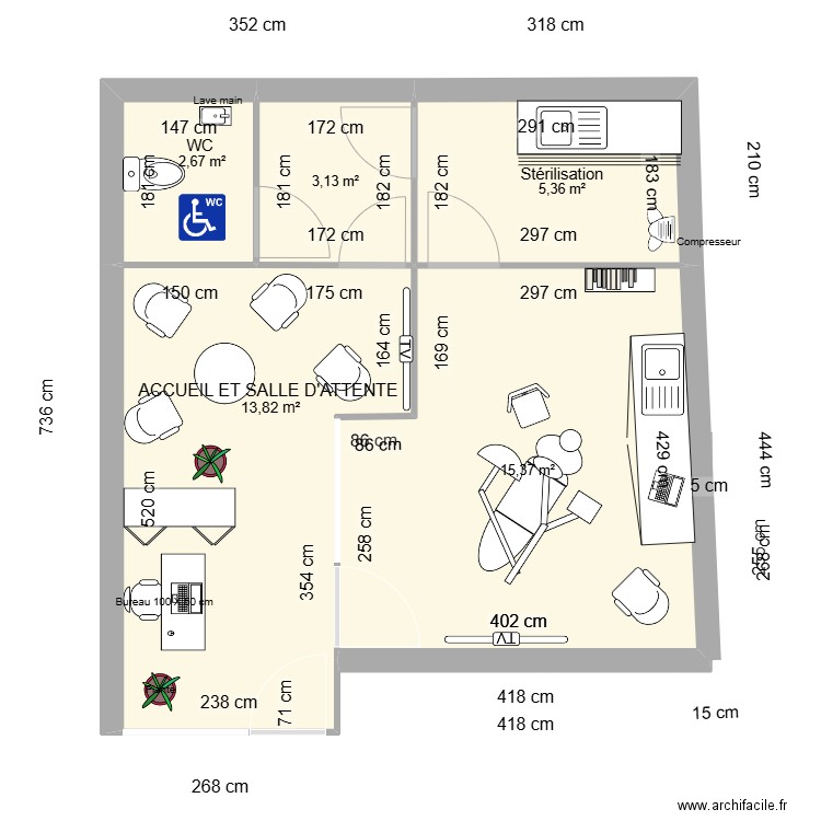 Plan origine Prayssas Cabinet 3. Plan de 5 pièces et 40 m2