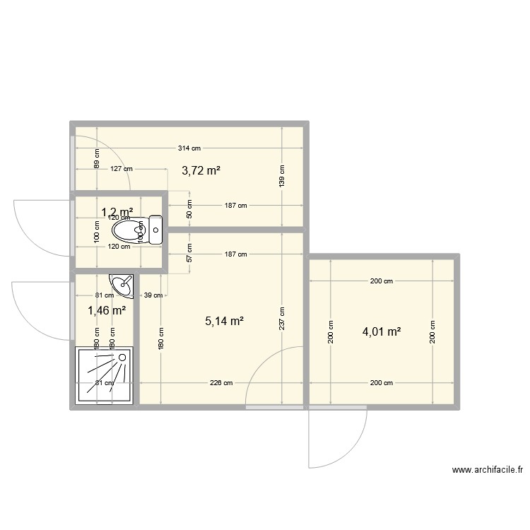 Vestiaire Marbrerie. Plan de 5 pièces et 16 m2